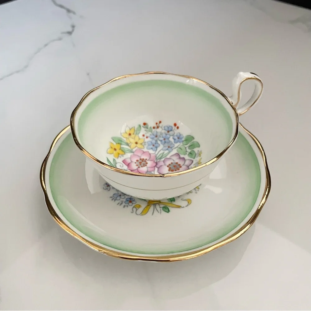 Mint Green Floral Tea Cup & Saucer by Royal Albert